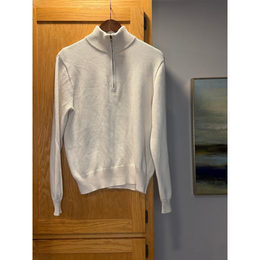 American Living Mens Cream White Quarter Zip Knit Sweater Mock Neck Pullover